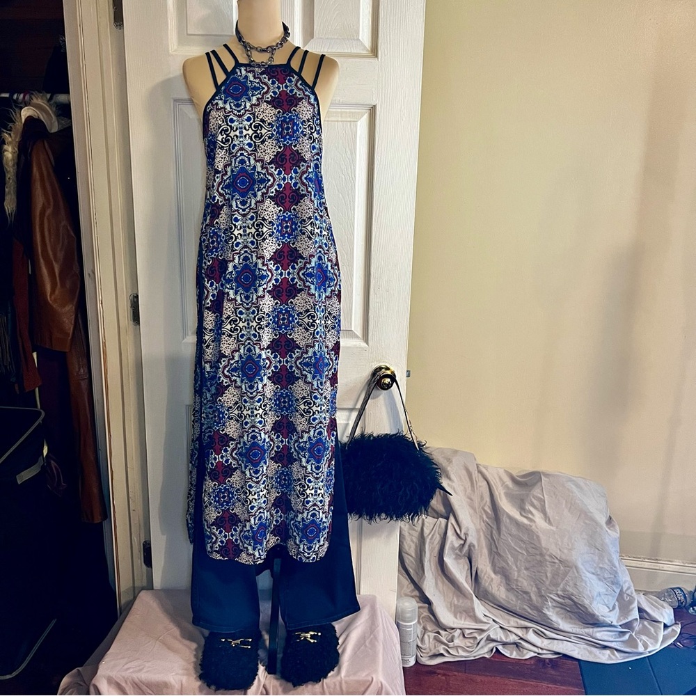 Charlotte Russe Boho Hippie Paisley Festival Y2K Maxi Top‎ Strappy Slit Dress S